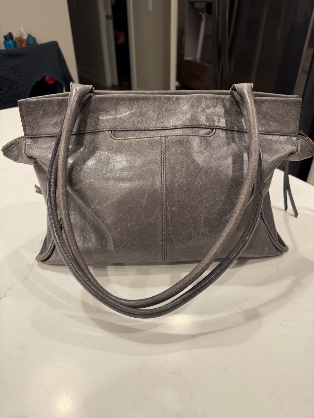 HOBO Gray Leather Shoulder Tote